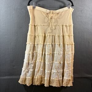 vtg women cotton maxi peasant skirt tan medium cottage coastal festival western